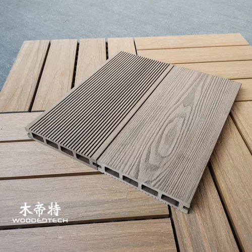 3D14025 plastic wood decking for garden provides four square holes with attractive installation effect and controlled cost