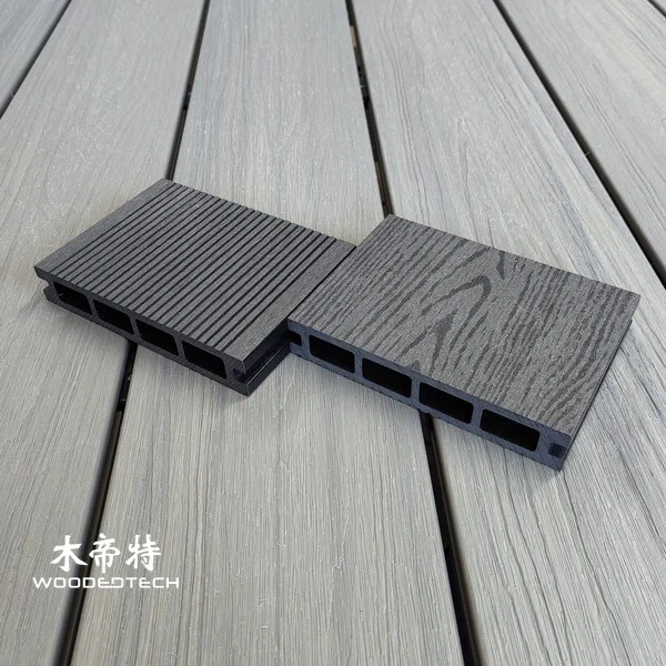 D14025-4 WPC Decking Boards Fitur Permukaan Buta Kayu Datar dengan Black Ebony Heartwood Ring Grain untuk Aplikasi Luar Ruangan