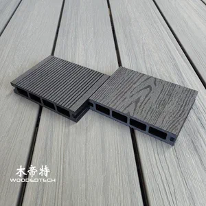 D14025-4 WPC Decking Boards Feature a Flat Wood Grain Surface with Black Ebony Heartwood Ring Grain for Outdoor Applications