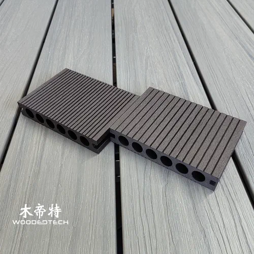 D14025-5 Verbundholz für Decks Verfügt über ein dunkles Schokoladen-Farben-Rundloch-Design und hohe Festigkeit für Decking im Freien
