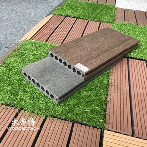 GD13823-2 Wood Versus Composite Decking Features Seven Round Holes with Wood Grain and Brushed Textures on Opposite Sides
