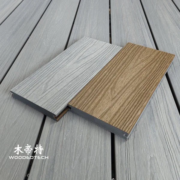Second Generation Two Color Co Extruded 3D Embossed 3DGD14023S Composite Wood Deck Boards Feature an Extremely Realistic Antique Wood and Teak Grain Texture