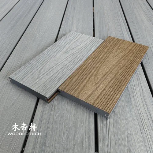 Second Generation Two Color Co Extruded 3D Embossed 3DGD14023S Composite Wood Deck Boards Feature an Extremely Realistic Antique Wood and Teak Grain Texture